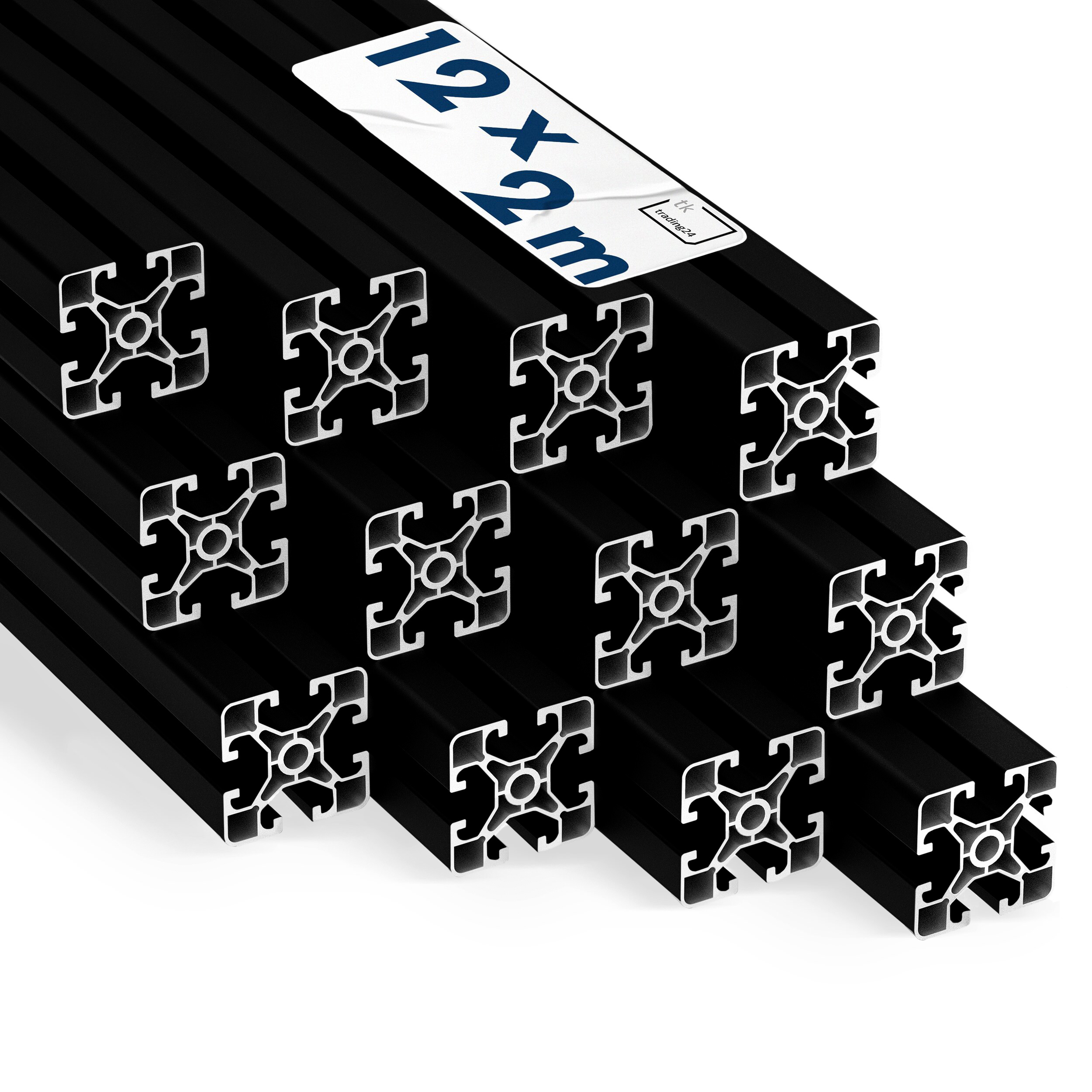 Alu Profil 12 Stück 40x40mm light 2m System-, Montage-, Konstruktionsprofil Nut 8 schwarz