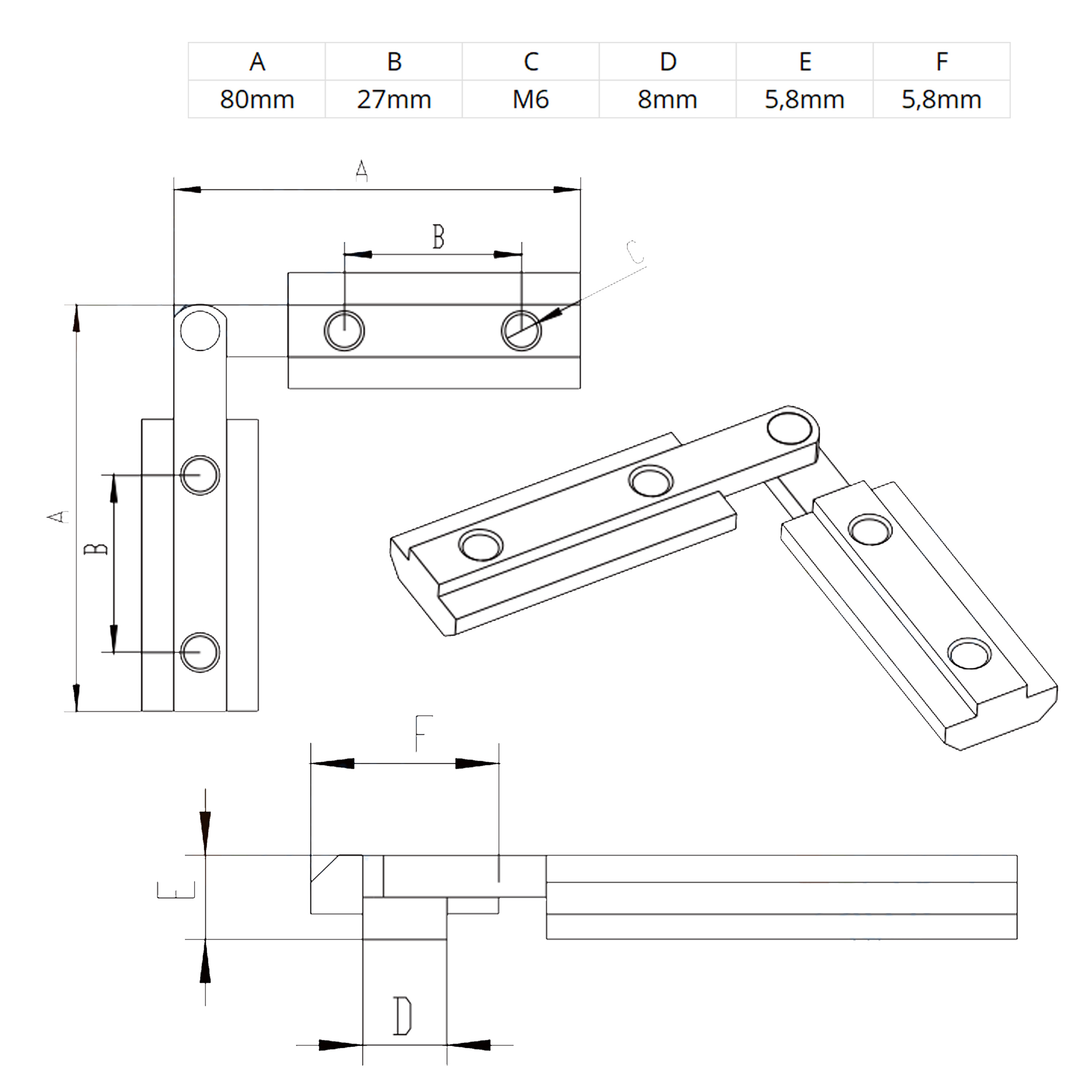 Gelenkverbinder Profilverbinder Nut 8 Nutverbinder für Aluprofil 30-er - 1 Stück