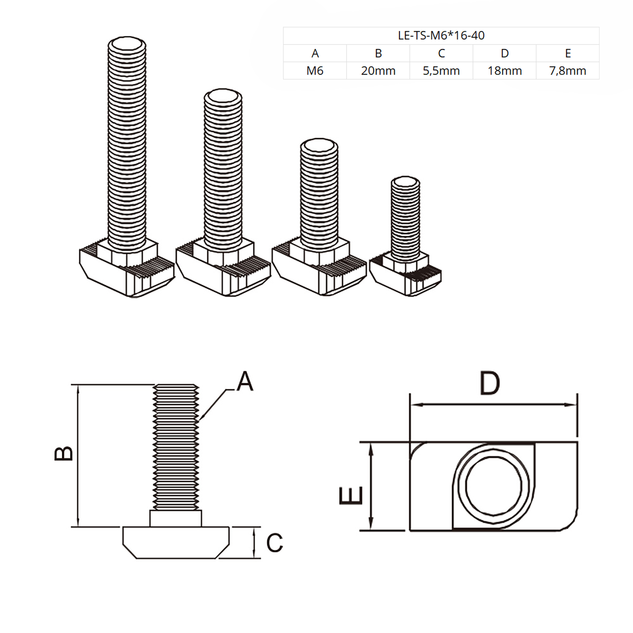 Hammerkopfschraube T-Schraube M6 20mm Nut 8 Aluprofil 40-er 1 Stück