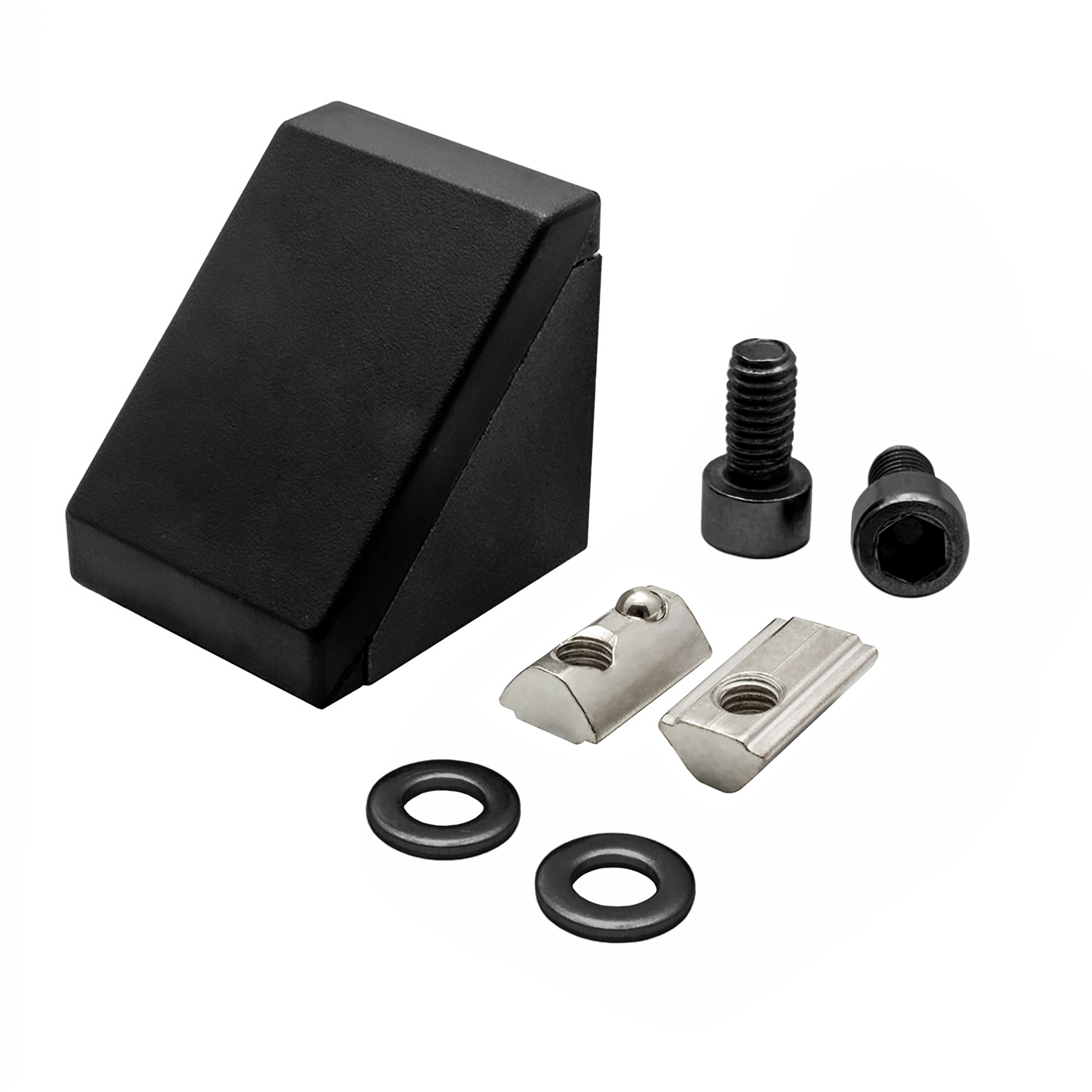 Befestigungswinkel ink. Schrauben und Nutensteine Nut 8 für Aluprofil 40-er schwarz 1 Stück + Abdeckkappe