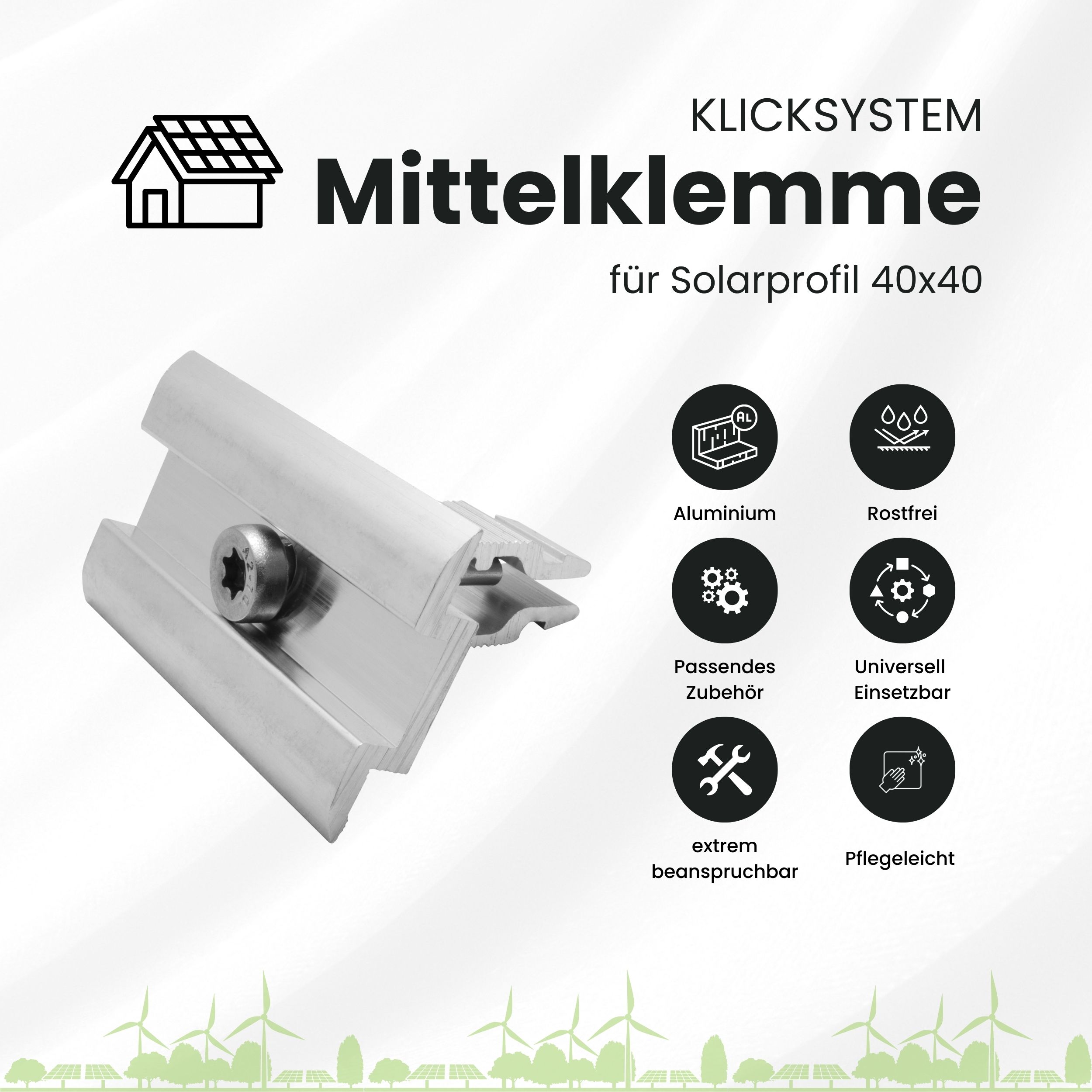 Solarprofile - 1x Mittelklemme silber - ohne MwSt. - TKSK-30 - PV-Profile - für Kreuzklemme - Zubehör