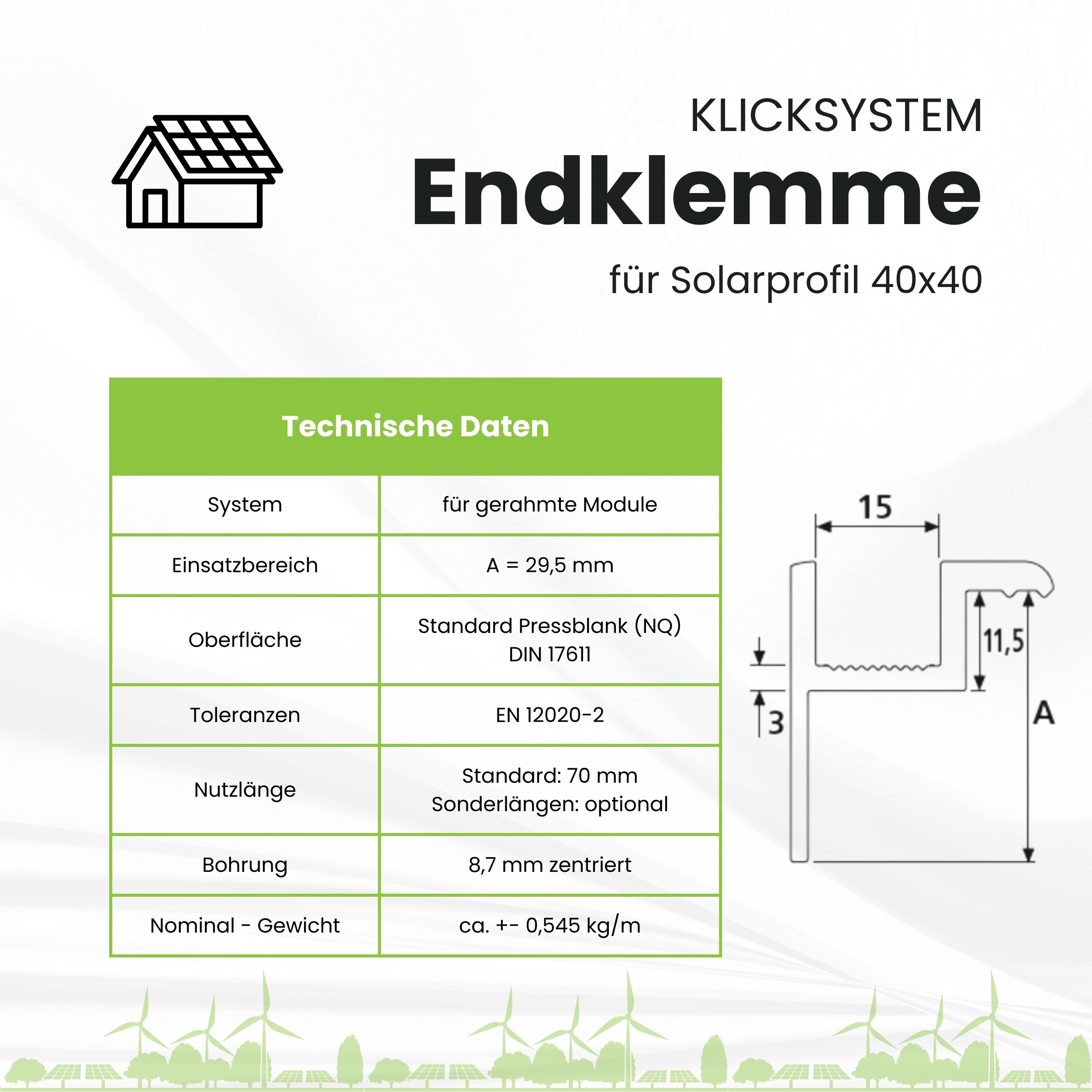 Solarprofile - 1x Endklemme silber - inkl. MwSt. - TKS-30 - PV-Profile - Zubehör - Befestigungssystem Solarprofile - 1x Endklemme silber - ohne MwSt. - TKSK-30 - PV-Profile - für Kreuzklemme - Zubehör