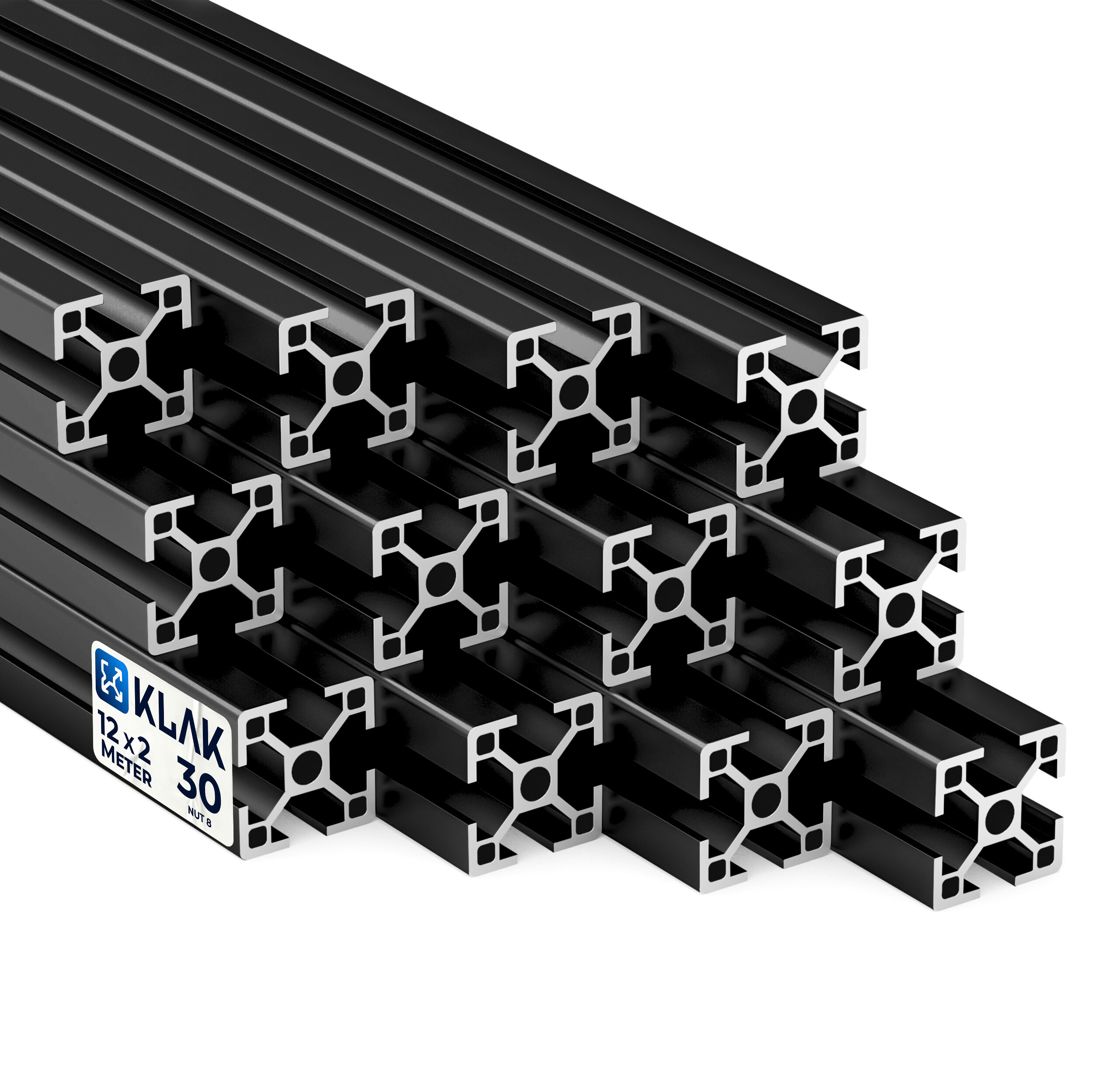 Alu Profil 12 Stück 30x30mm 2m System-, Montage-, Konstruktionsprofil Nut 8 schwarz
