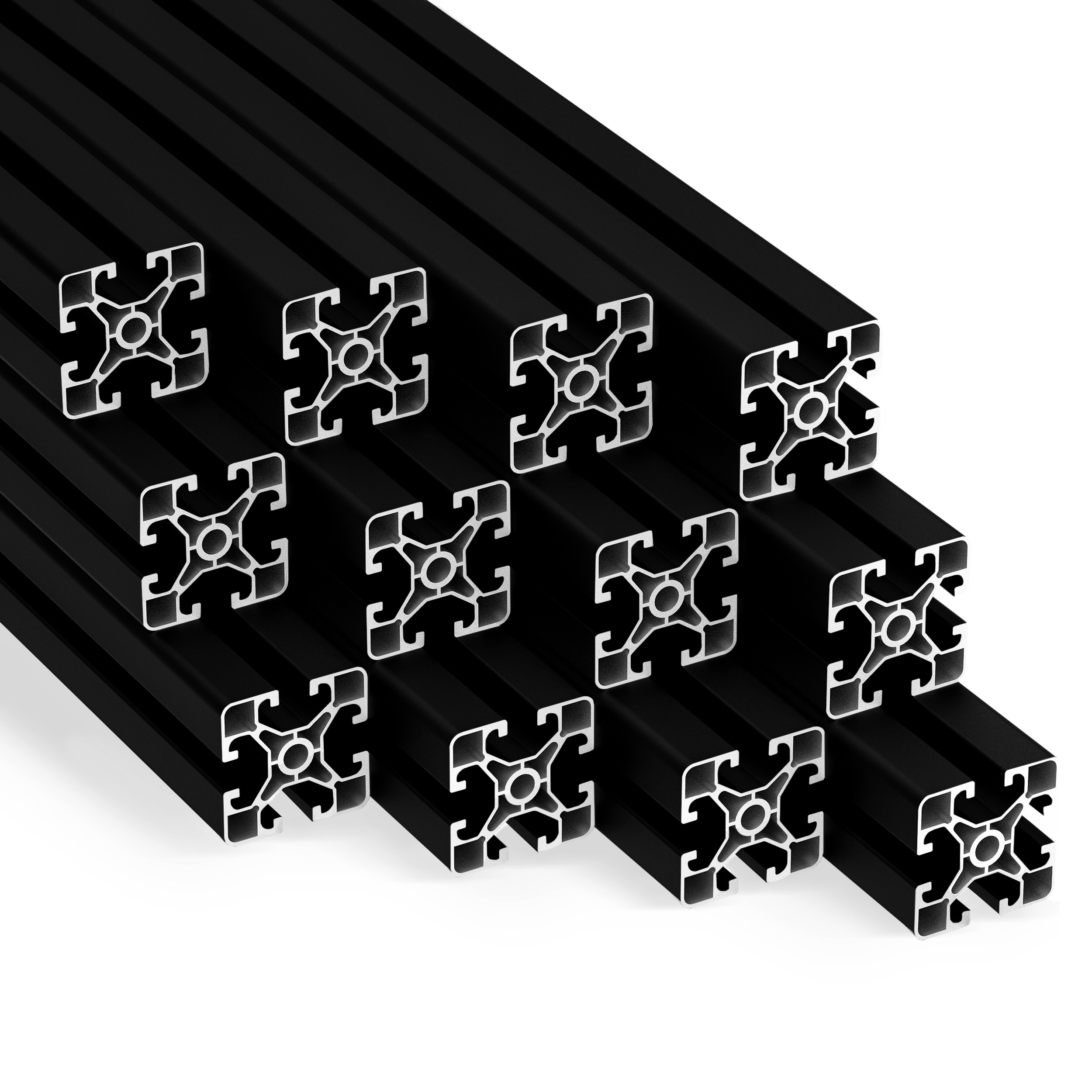 Alu Profil 12 Stück 40x40mm light 2m System-, Montage-, Konstruktionsprofil Nut 8 schwarz