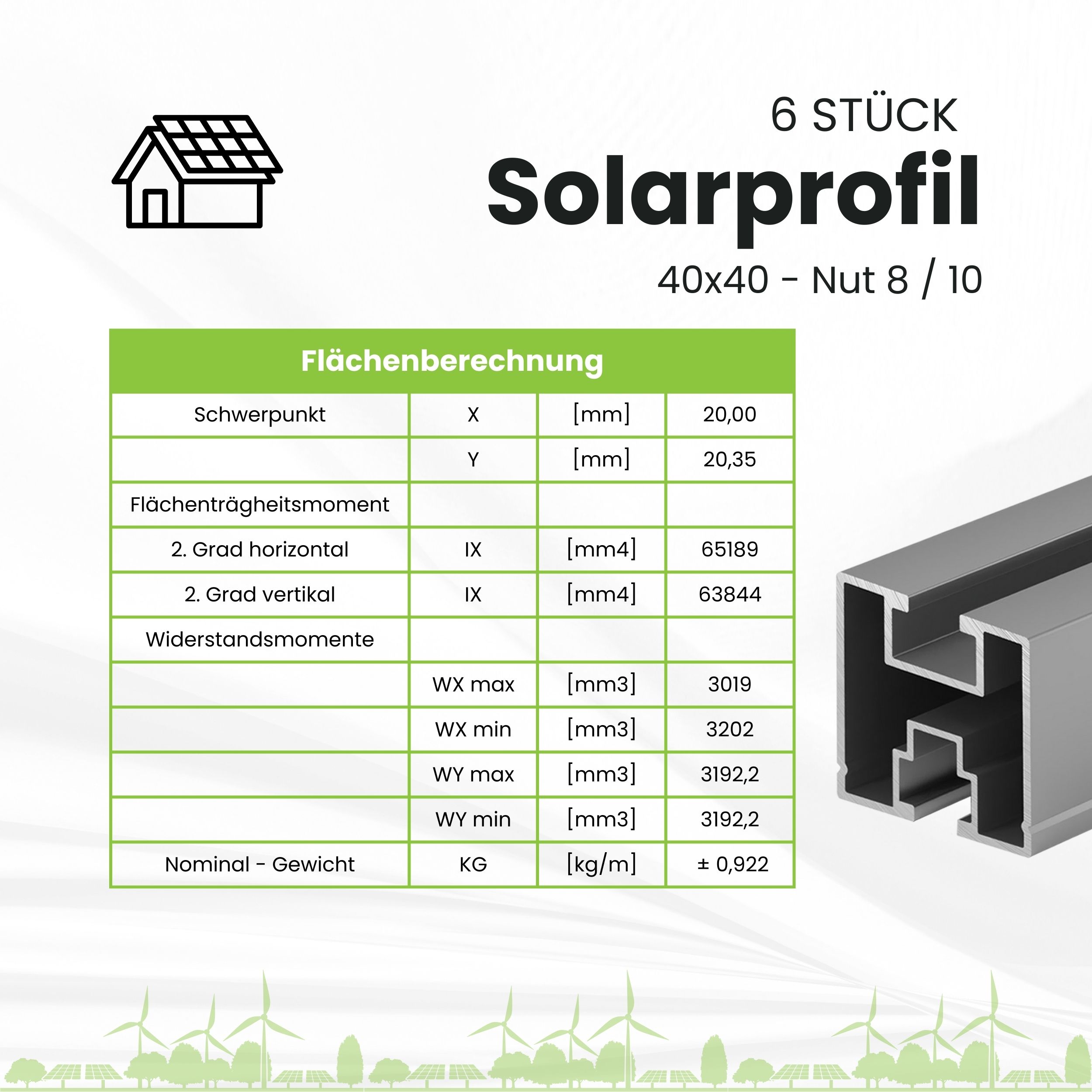 Solarprofile - 6x 40x40 - 2,54m - silber Profile - ohne MwSt. - TKS-40 - PV-Profile - Zubehör - Befestigungssystem