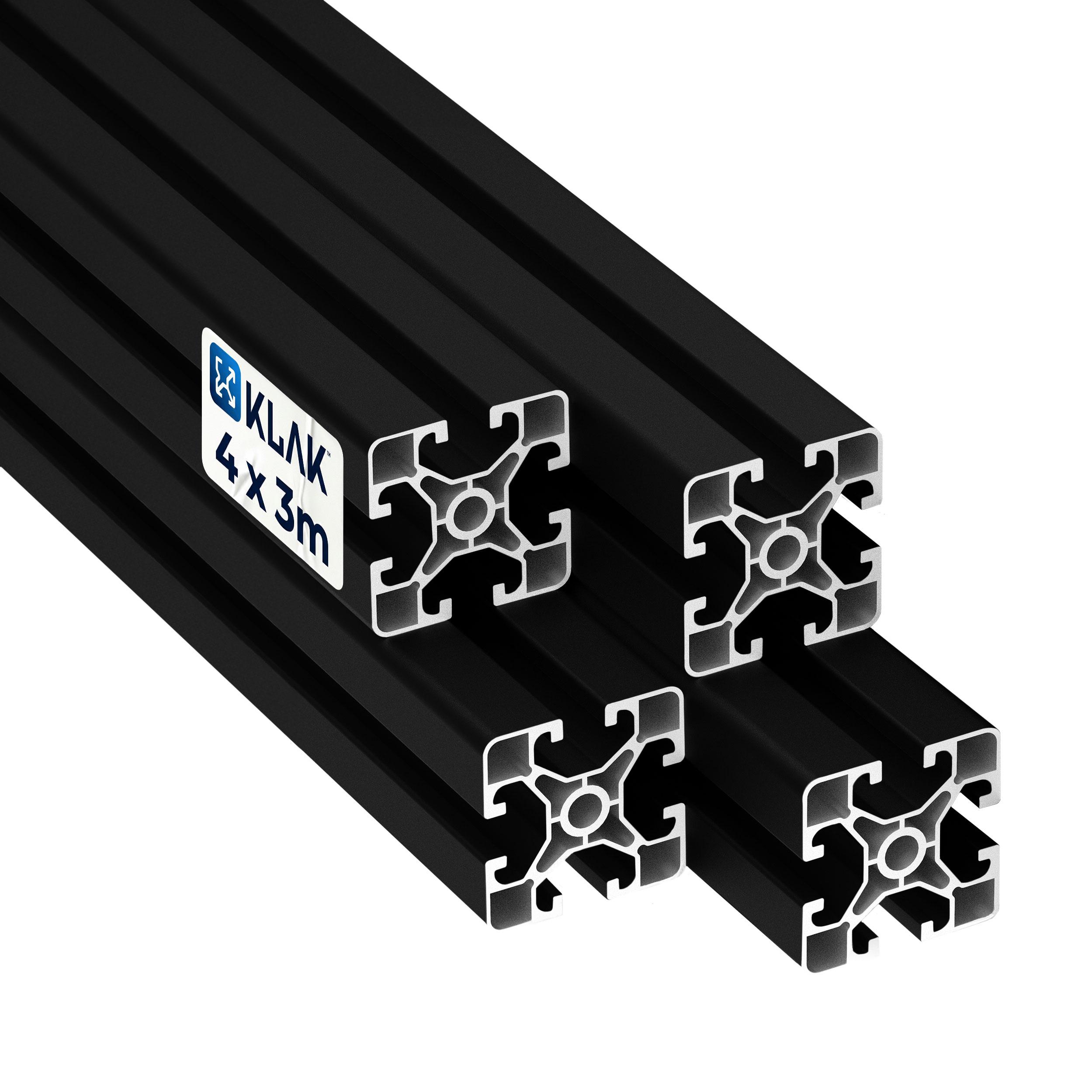 Alu Profil 4 Stück 40x40mm light 3m System-, Montage-, Konstruktionsprofil Nut 8 schwarz KLAK 40 - Aluprofil 4 Stück 40x40mm light 3m System-, Montage-, Konstruktionsprofil Nut 8 schwarz