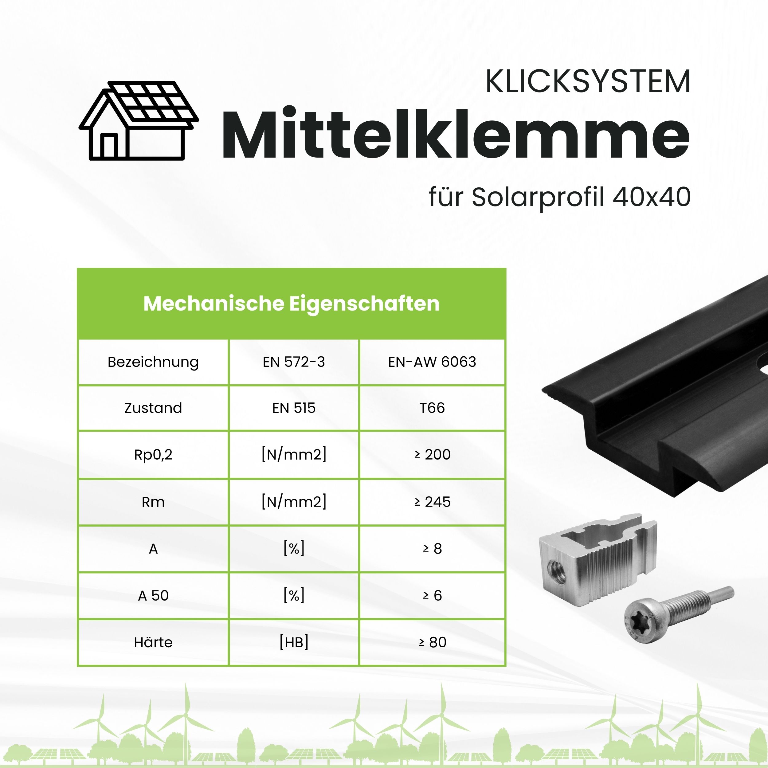 Solarprofile - 1x Mittelklemme schwarz - ohne MwSt. - TKSK-30 - PV-Profile - für Kreuzklemme - Zubehör