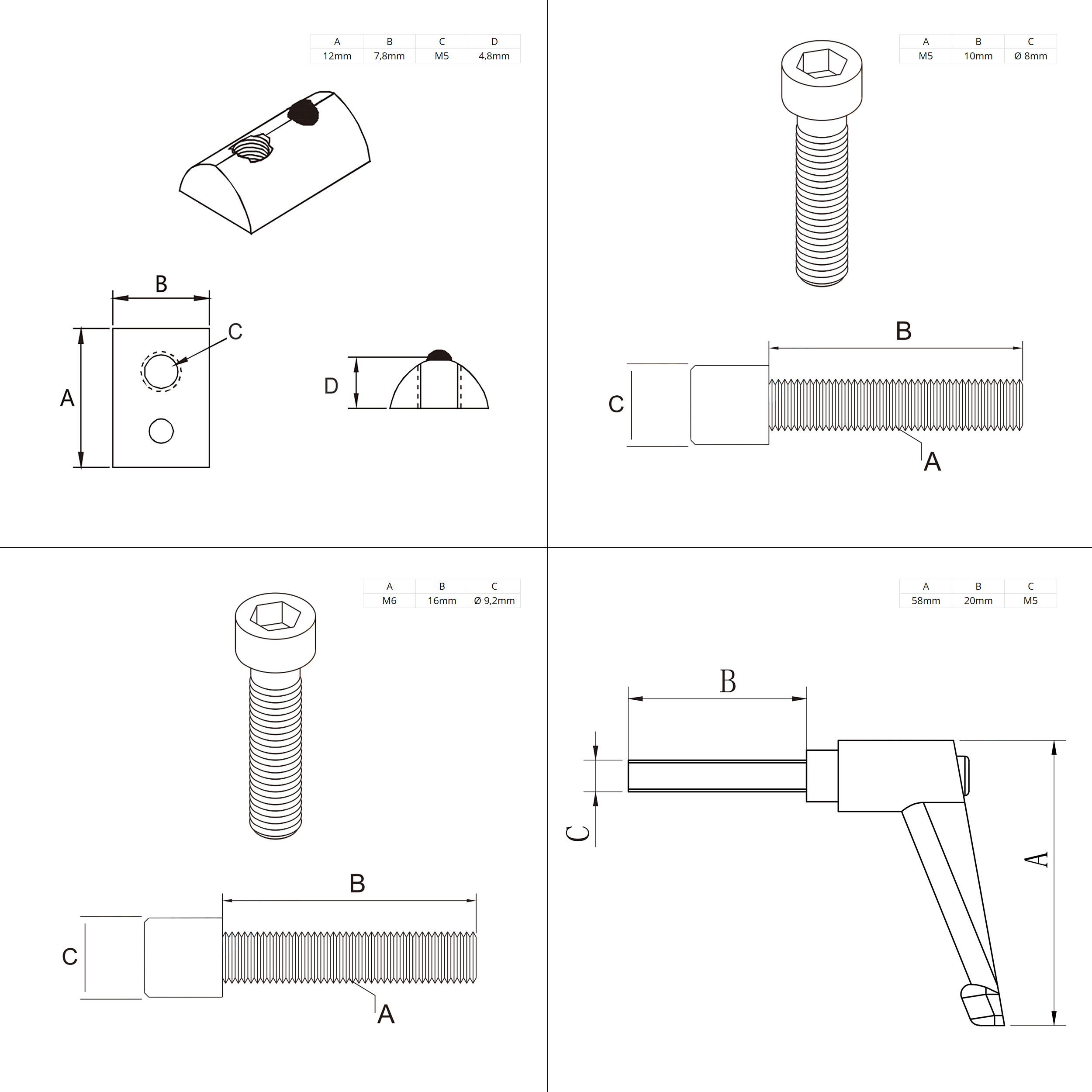 Gelenkverbinder Gelenk mit Klemmhebel Nut 6 für Aluprofil 20-er - 4 Stück
