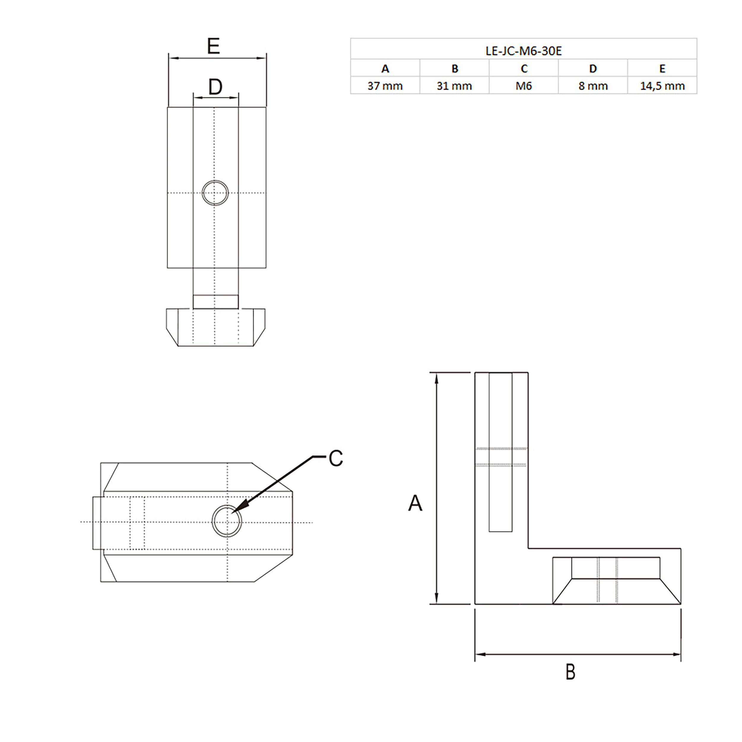 Innenwinkel Aussenwinkel M6 Nut 8 Profilverbinder für Aluprofil 30-er - 10 Stück