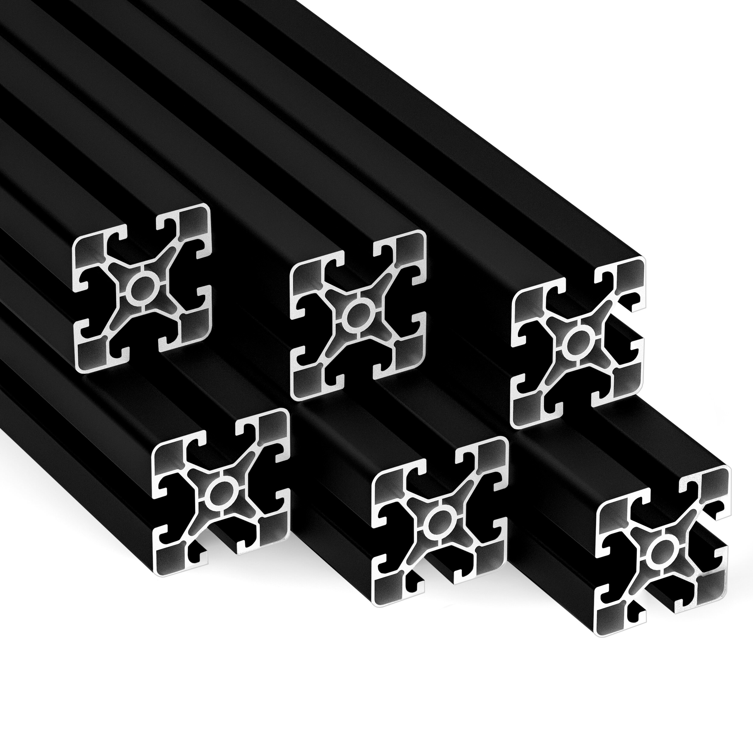 Alu Profil 6 Stück 40x40mm light 2m System-, Montage-, Konstruktionsprofil Nut 8 schwarz