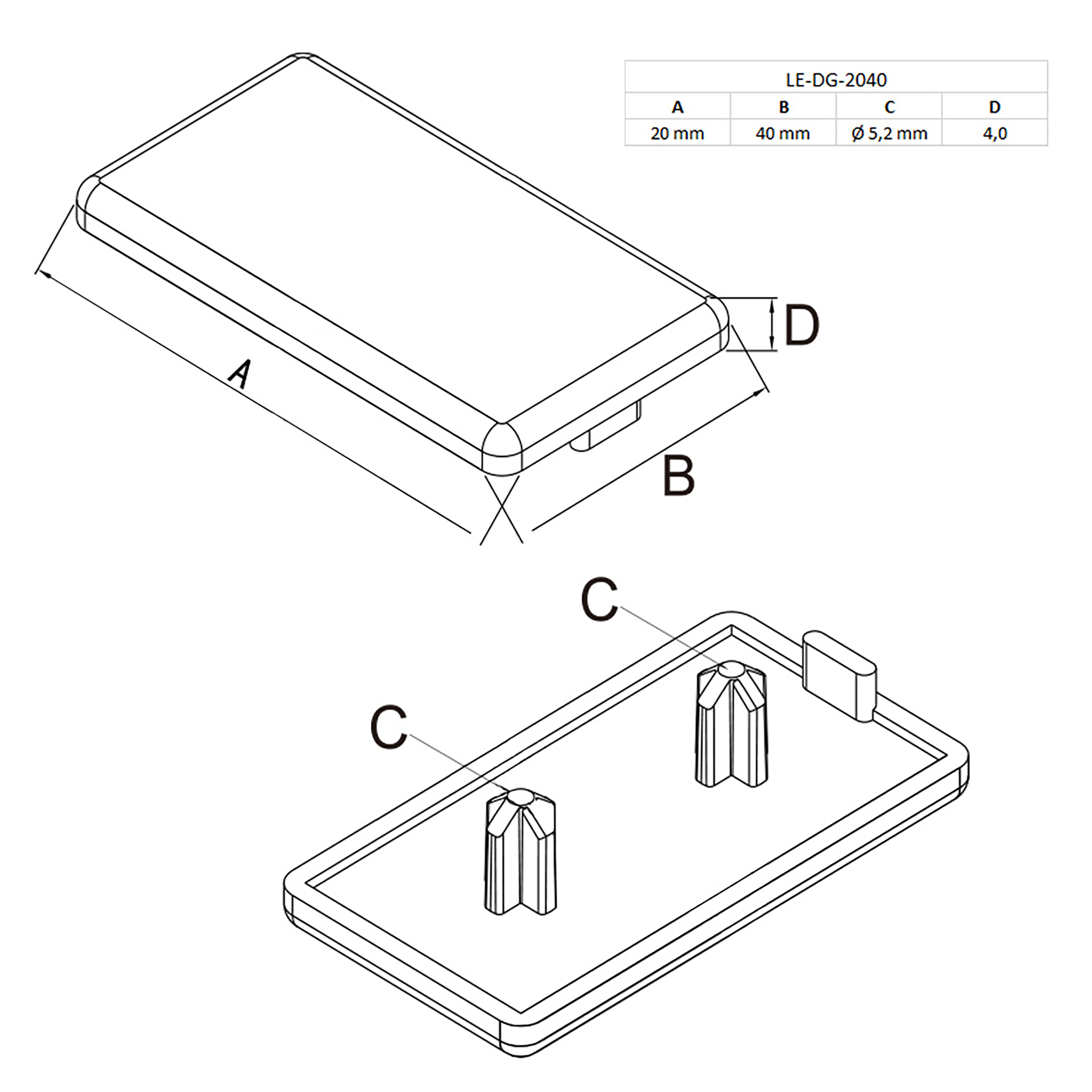 Abdeckkappe Endkappe für Aluprofil 20x40 - 1 Stück
