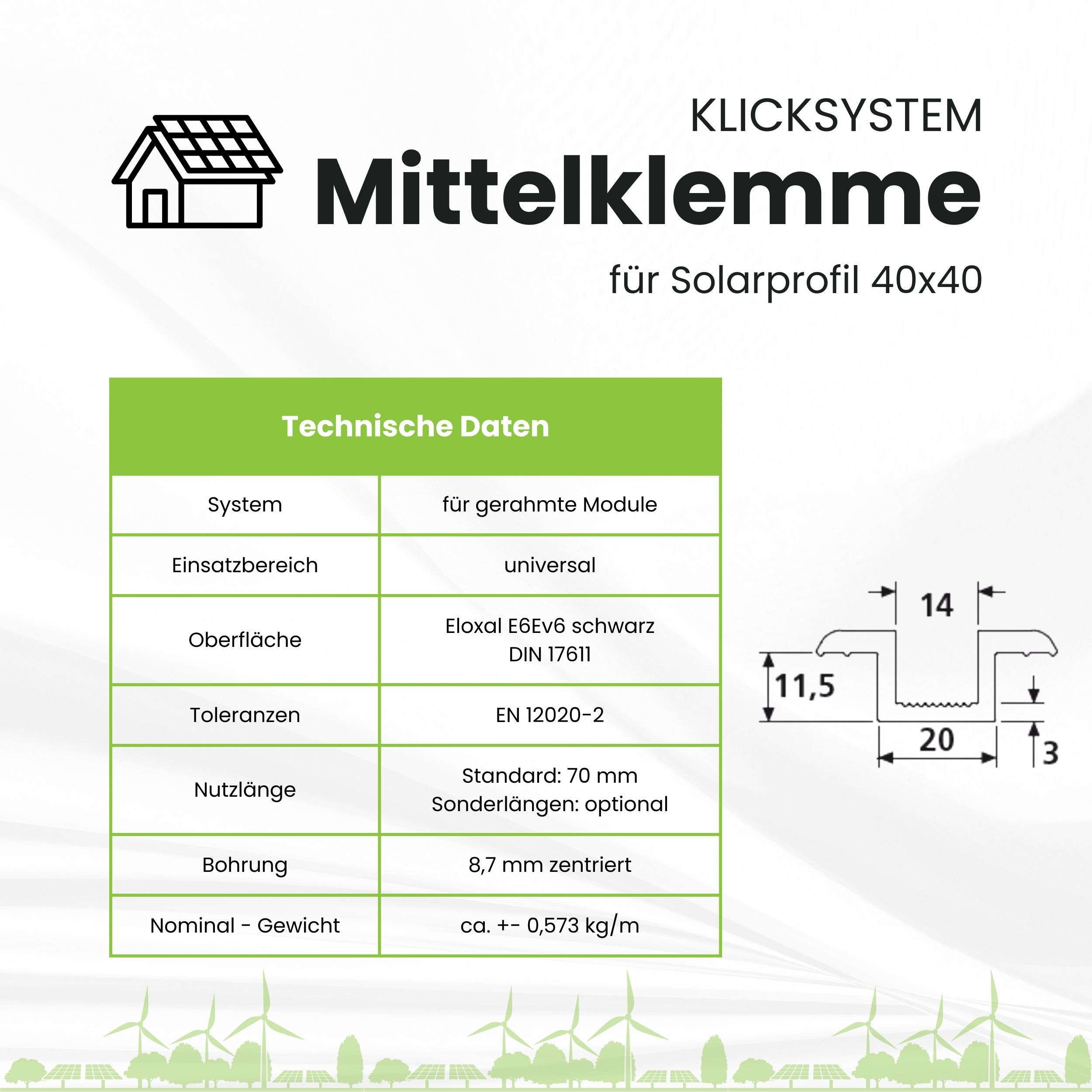 Solarprofile - 1x Mittelklemme schwarz - ohne MwSt. - TKSK-30 - PV-Profile - für Kreuzklemme - Zubehör