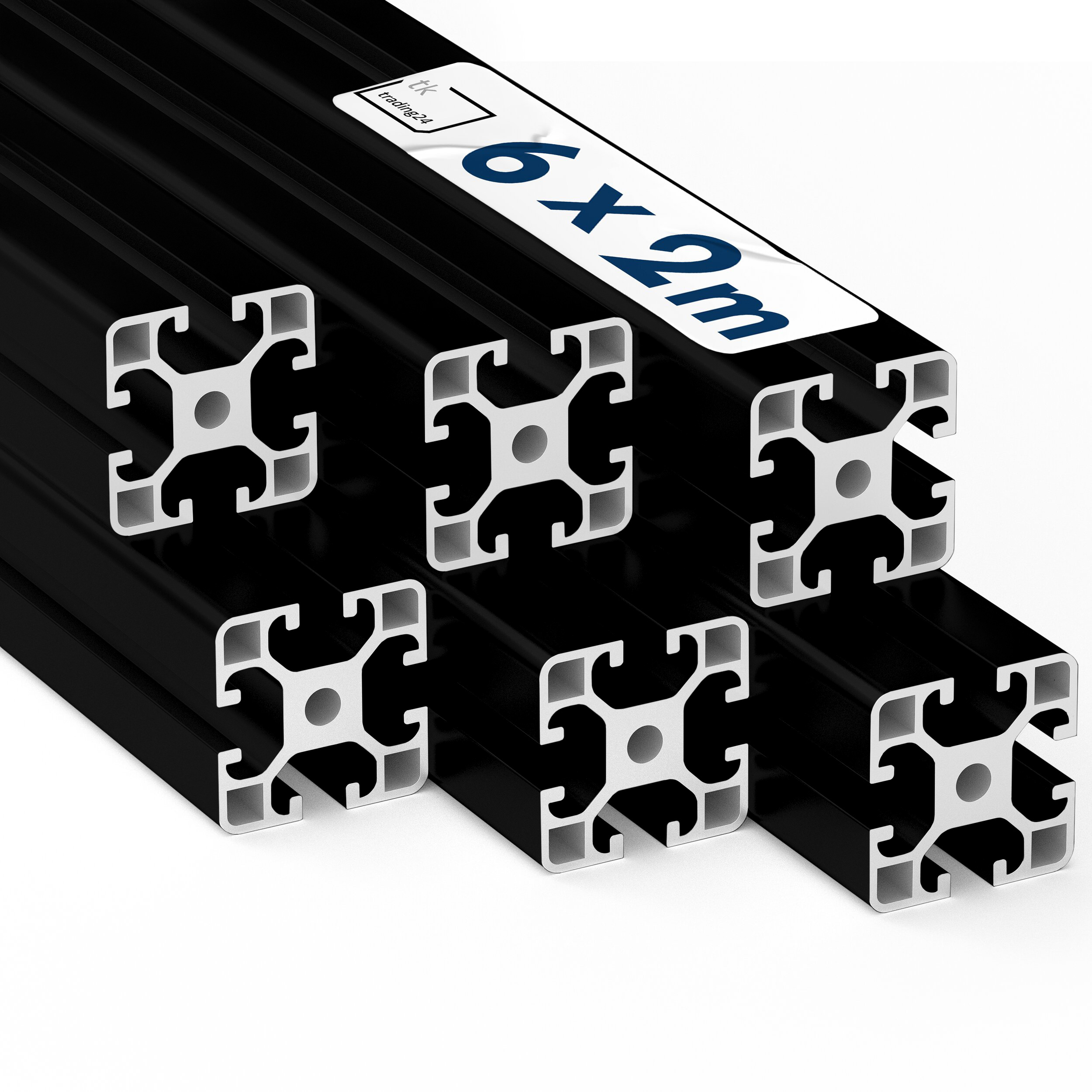 Alu Profil 6 Stück 40x40mm 2m System-, Montage-, Konstruktionsprofil Nut 8 schwarz