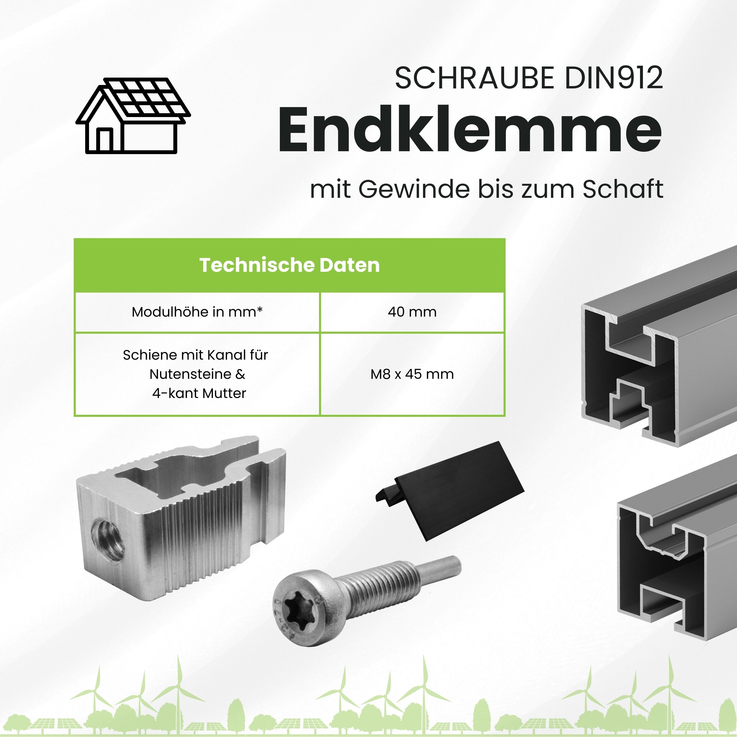 Solarprofile - 1x Endklemme schwarz - ohne MwSt. - TKSK-30 - PV-Profile - für Kreuzklemme - Zubehör