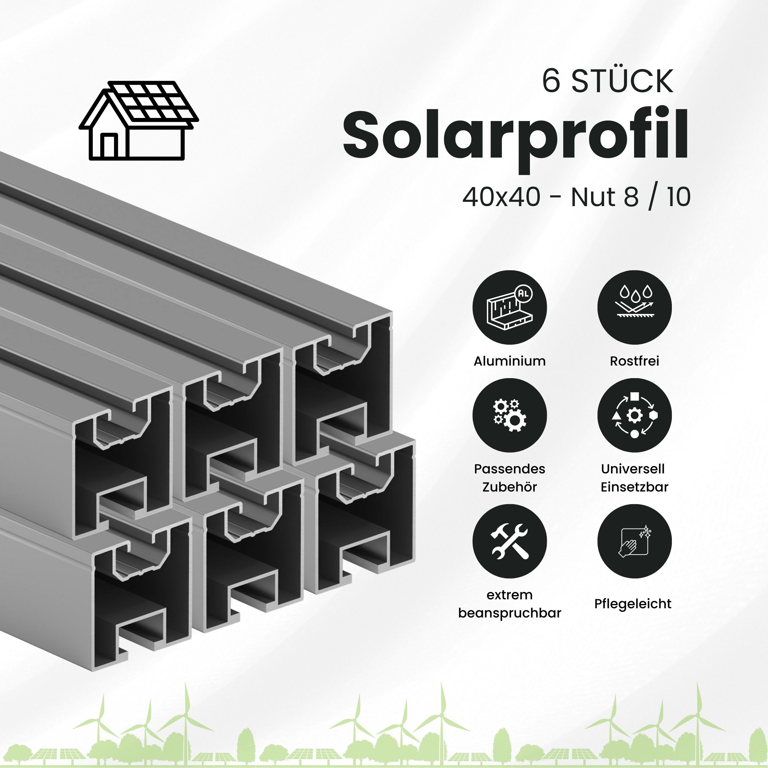 6x Alu Solarprofile 40x40 - 2,45m - Nut 8/10 - Typ-S, PV-Profile - Photovoltaik 6er - ohne MwSt.
